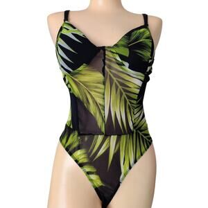 Sheer Mesh Babydoll Bodysuit Large Whimsigoth Fairy Grunge Tropical Resort Layer